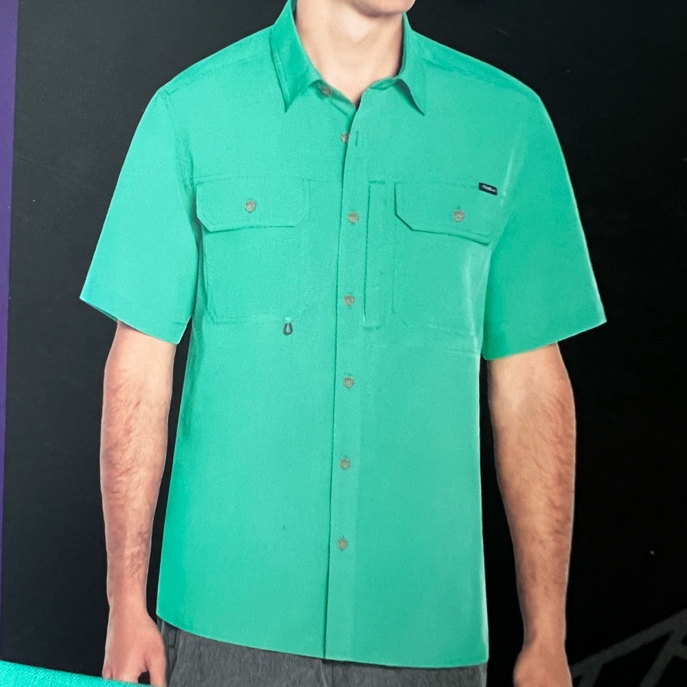 Eddie Bauer Men's Woven Tech Short Sleeve Shirt - Starling Turquoise - S…